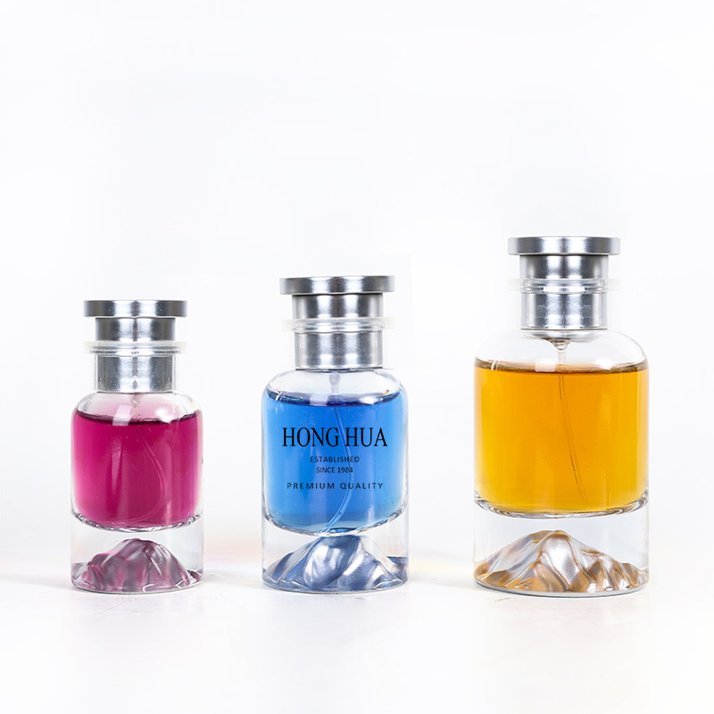 گول سلنڈر پرفيوم بوتل سلور 50ml کاسمیٹڪ شيشي جي اسپري بوتل