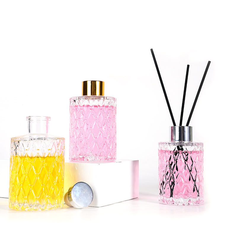 Shishe me Diffuser Glass cilindër 80ml 120ml 150ml Shishe Vintage Diamond Embossed Aroma Diffuser