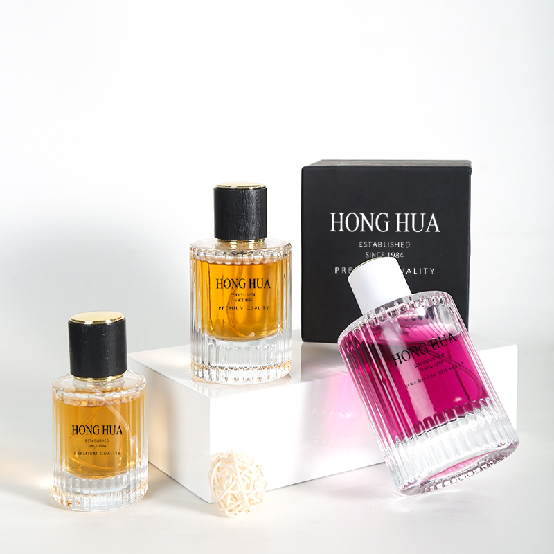 سلنڈر عطر جي بوتل پٽي ڊيزائن سان 30ml 50ml 100ml گول پرفيوم شيشي جي اسپري بوتل