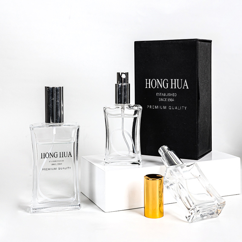 نئين ڊيزائن پتلي کمر جي شڪل جي خوشبو جي بوتل 30ml 50ml 100ml اسڪوائر پرفيوم اسپري بوتل