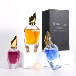Flacon de parfum de lux 30ml 50ml 100ml Flacon spray unic în formă de hexagonal cu capac de cioc auriu | Sticla Honghua