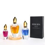 Flacon de parfum de lux 30ml 50ml 100ml Flacon spray unic în formă de hexagonal cu capac de cioc auriu | Sticla Honghua