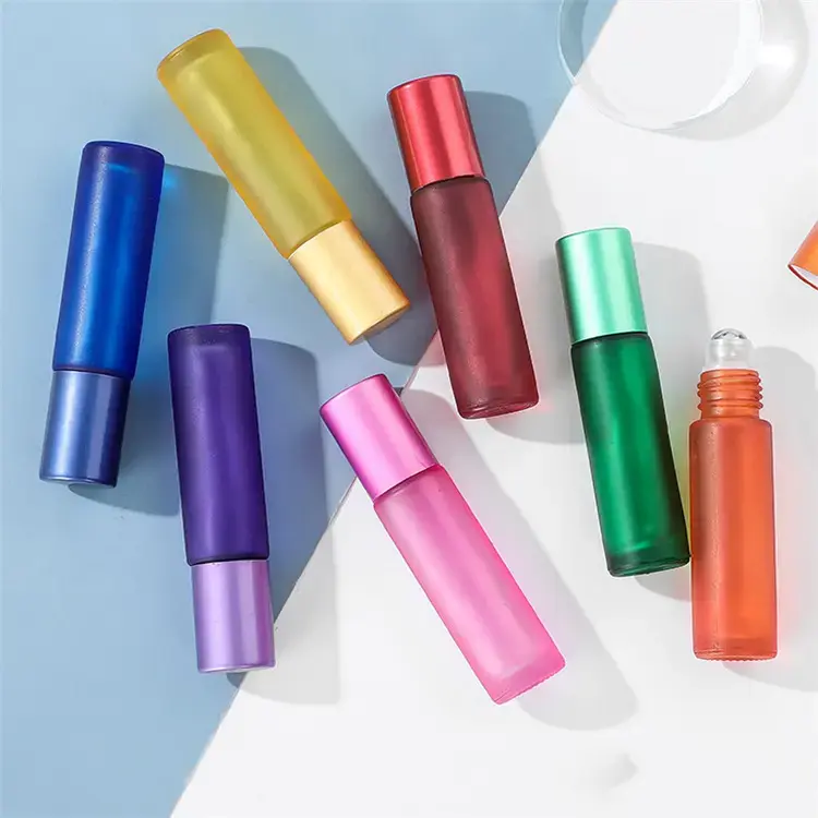 Matte Rainbow Color Roll On Glass Essential Oil Bottle
